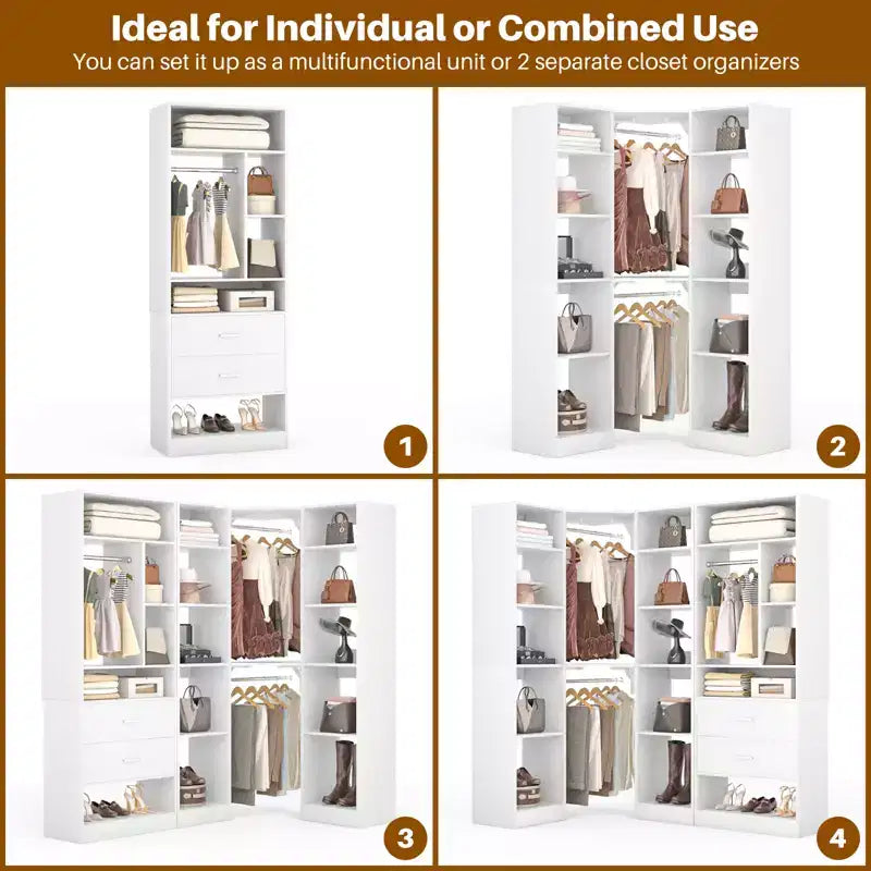 Corner Closet Organizer System with 2 Drawers