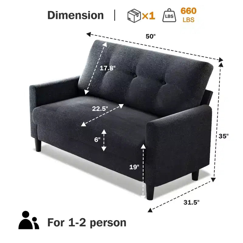 Small Loveseat Sofa, Comfy Couch with Thick Cushions, Tool-Free Assembly Loveseat for Bedroom, Small Loveseat for Small Spaces