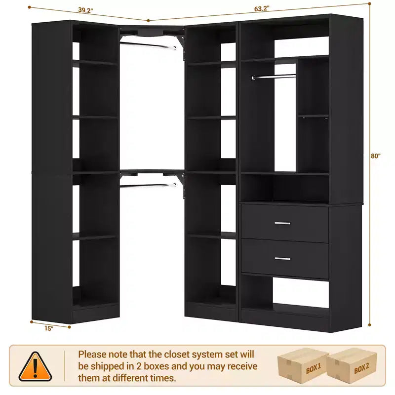 Corner Closet Organizer System with 2 Drawers
