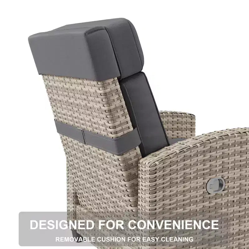 Outdoor Recliner Chair, Reclining Patio Chairs with Adjustable Backrest & Footrest, Wicker Lounge Recliner Up to 150 with Flip-Up Table
