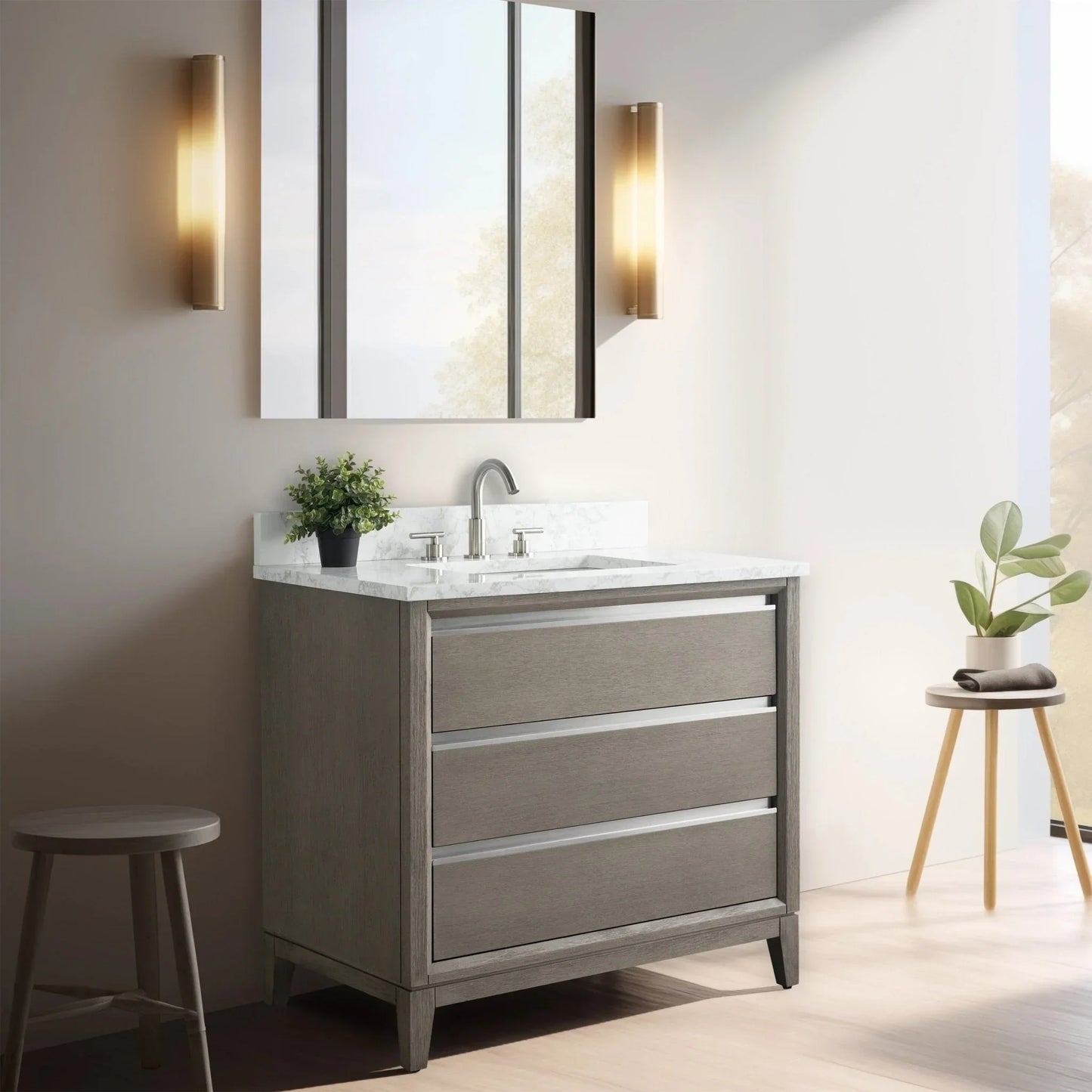 Vanity Art Bathroom Vanity with Ceramic Sink and Engineered Marble Top