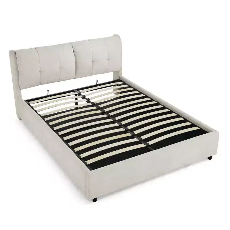 Queen/King Storage Platform Bed Frame Chenille Upholstered Bed with Soft Headboard