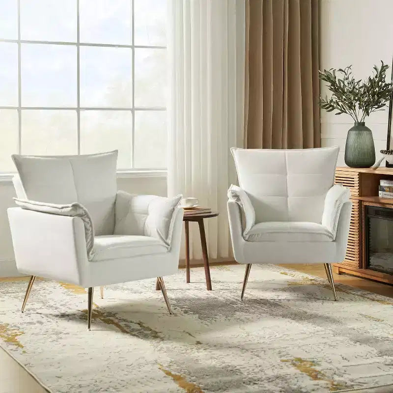 Set of 2 Jonat Contemporary Velvet Wooden Upholstered Armchair with Metal Legs for Bedroom and Living Room| ART OF LIVING DESIGNS