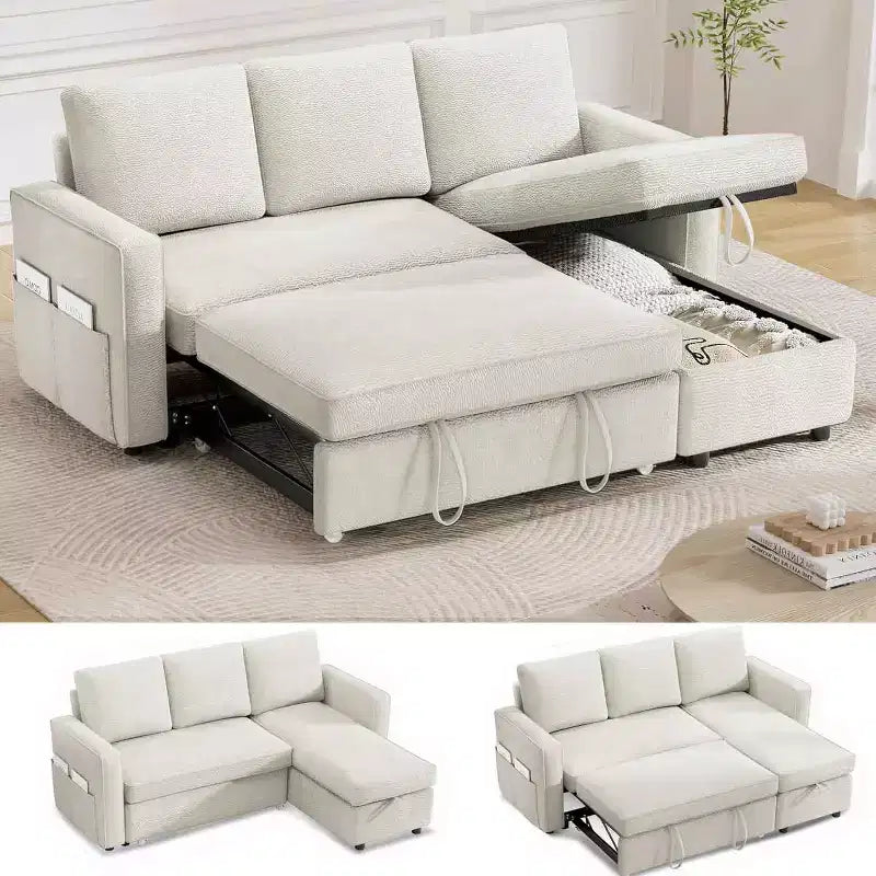 Dyonery 81 Sleeper Sofa Bed, 2 in 1 Pull Out Couch with Reversible Storage Chaise