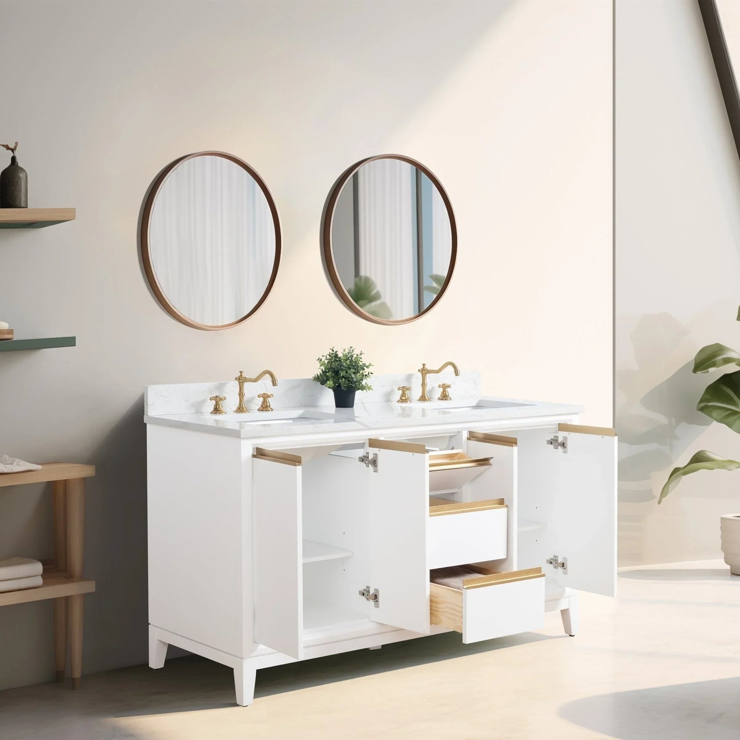Vanity Art Bathroom Vanity with Ceramic Sink and Engineered Marble Top