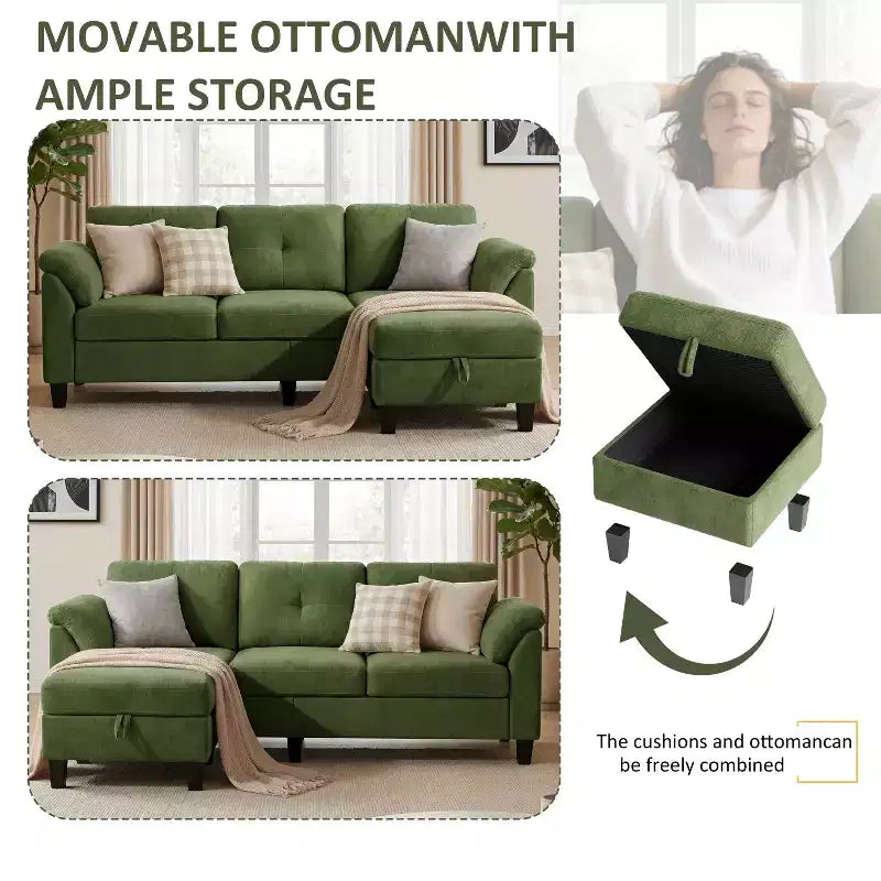 76.4-Inch Modern Three-Seater Sofa with Armrests and Pillows in Chenille Beige