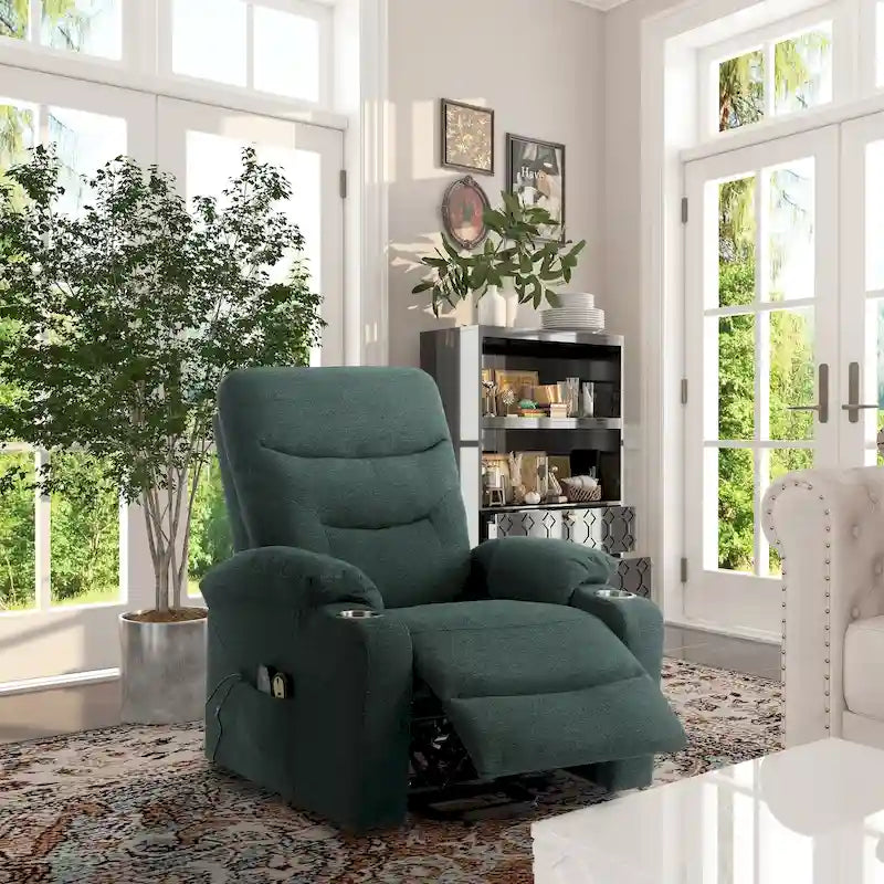Soft Upholstered Electric Massage Recliner with Cup Holder & Dual Remote
