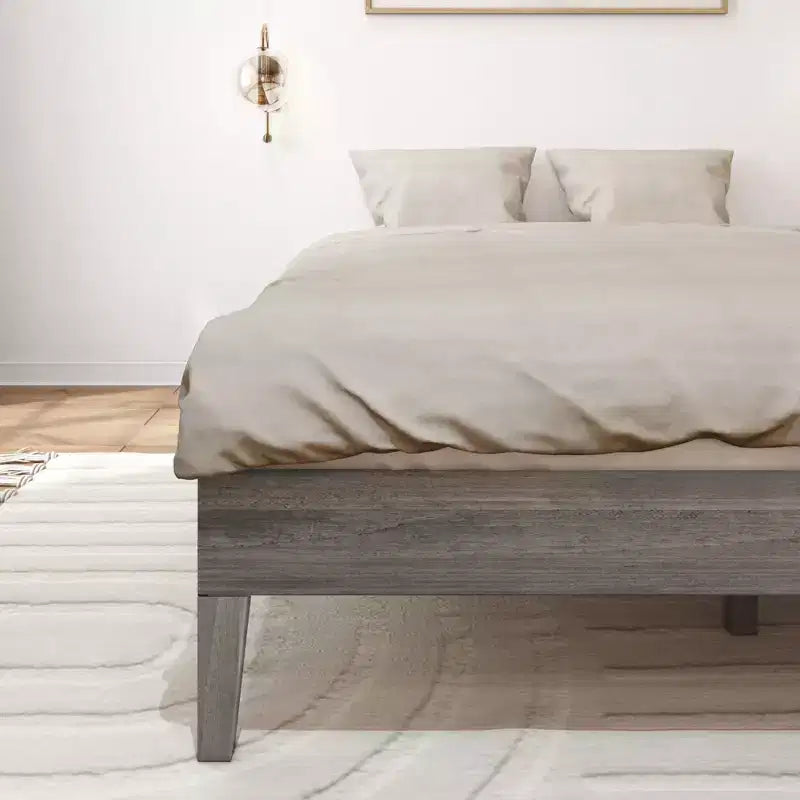 Solid Wood Queen Platform Bed Frame with Pine Slats, 14"H, 750 lb Capacity, No Box Spring Needed