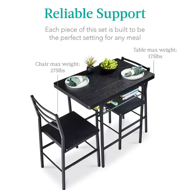 Best Choice Products 3-Piece Modern Dining Set, Square Table & Chairs Set w/ Steel Frame, Built-In Storage Rack