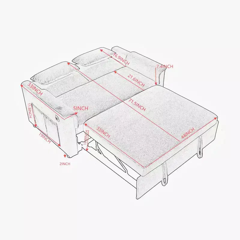 Convertible Sofa Bed Couch with Side Pockets & Adjustable Backrest, Velvet Upholstered Loveseat Sofa for Living Room, Bedroom