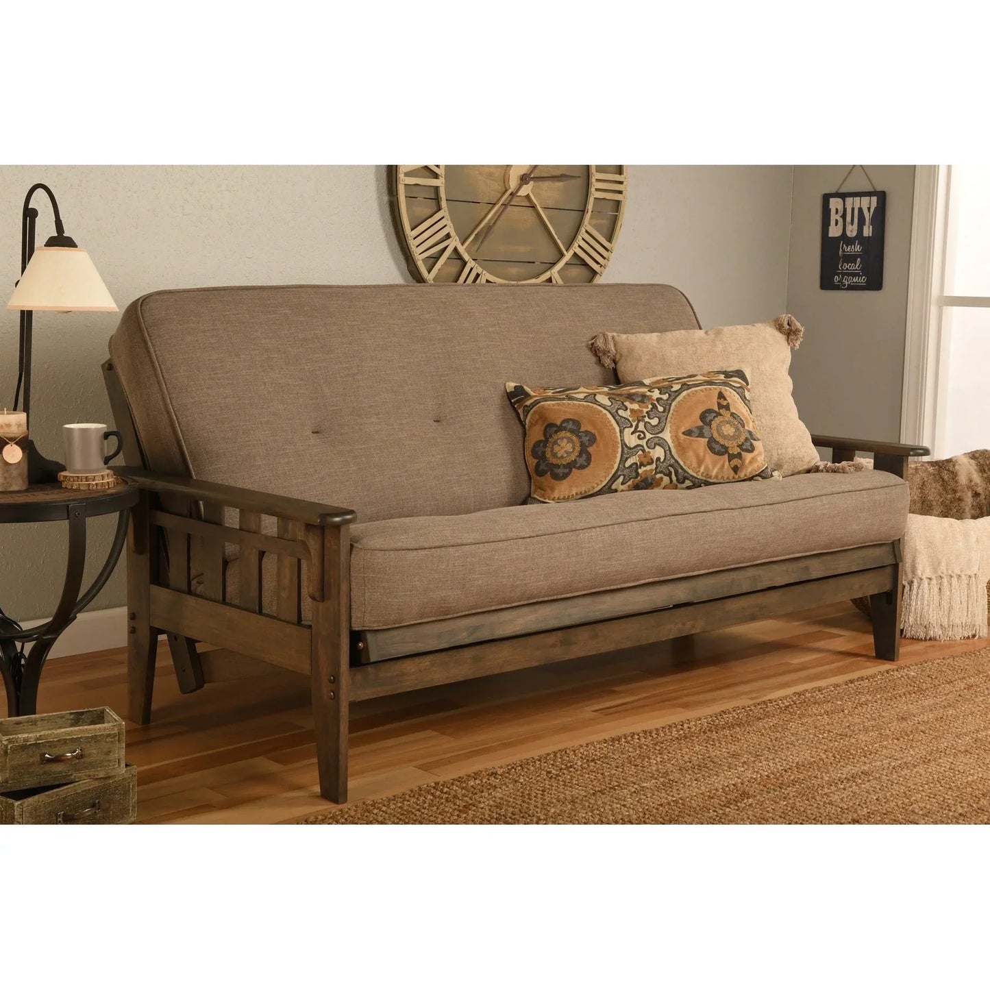 Full-size Rustic Walnut Futon Set with Mattress