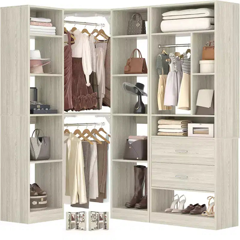 Corner Closet Organizer System with 2 Drawers