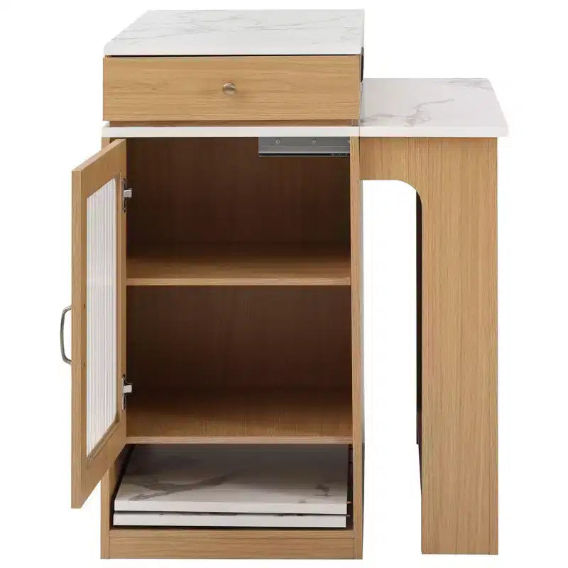 PexFix 59.5 Kitchen Island with Extendable Dining Table Kitchen Storage Table with Double-sided Storage with Power Outlet&Side Open Shelves Natural