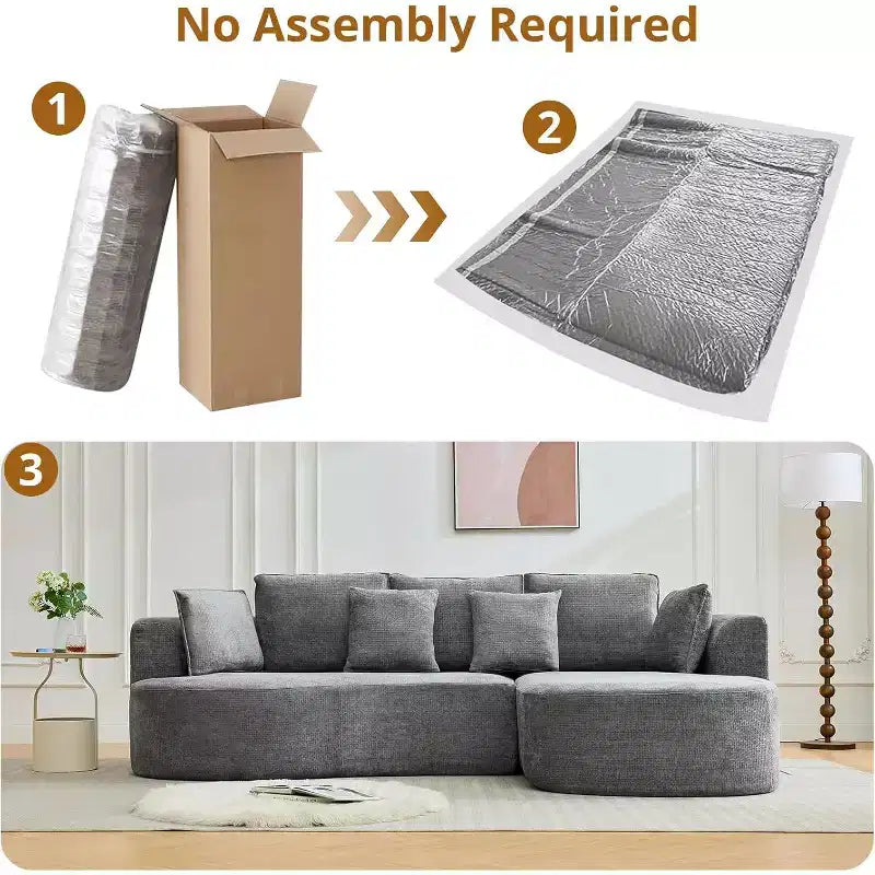 106'' Curved Modular Sectional Sofa with Chaise & Sleeper, Chenille Fabric, No Assembly for Living Room/Apartment/Bedroom