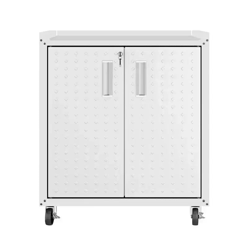 Manhattan Comfort Fortress 3pc Mobile Space Saving Garage Cabinet and Worktable Set 3.0 White