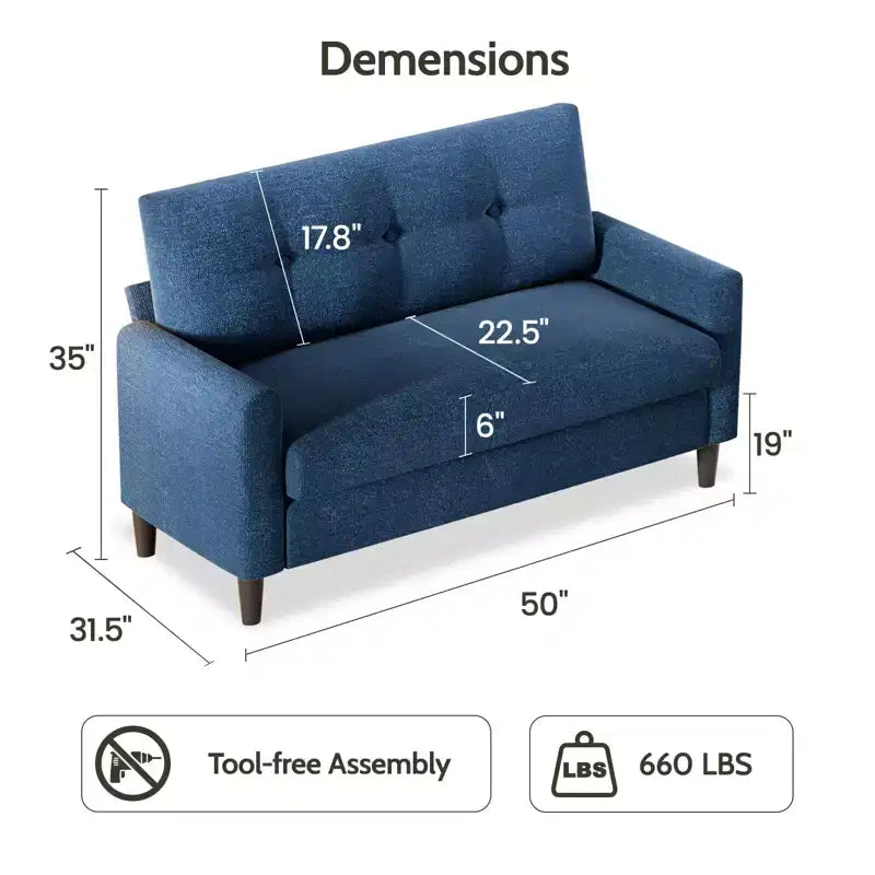 Small Loveseat Sofa, Comfy Couch with Thick Cushions, Tool-Free Assembly Loveseat for Bedroom, Small Loveseat for Small Spaces