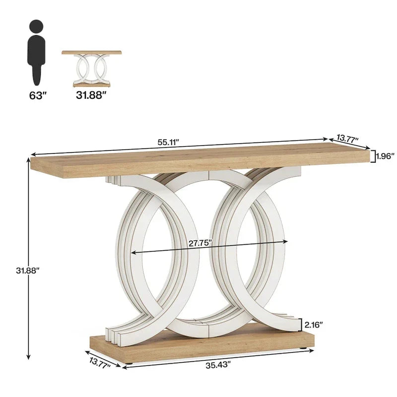 Vintage Console Table with Geometric Base Wooden Hallway Table