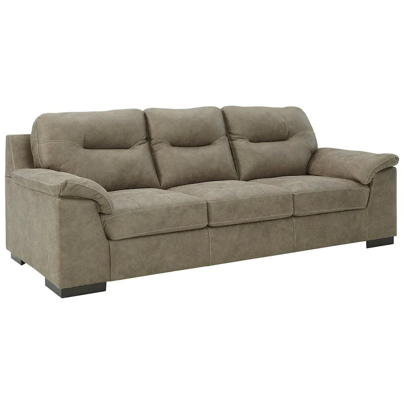 Pebble Brown Faux Leather Sofa with Tufted Styling & Pillow Top Armrests