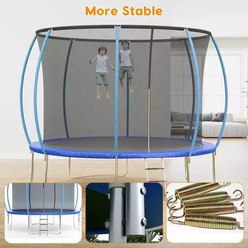 Outdoor Trampoline, 12FT Trampoline with Safety Enclosure - 440Lbs Capacity ASTM F2225-15 Certified No-Gap Net Rust-Resistant for Kids Adults
