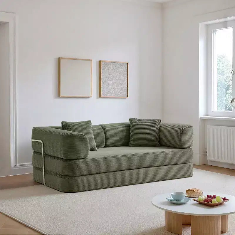 Okak Convertible Floor Sofa Bed Loveseats with Blanket & Pillows,Corduroy Fabric Futon Couch for Living Room,Apartments