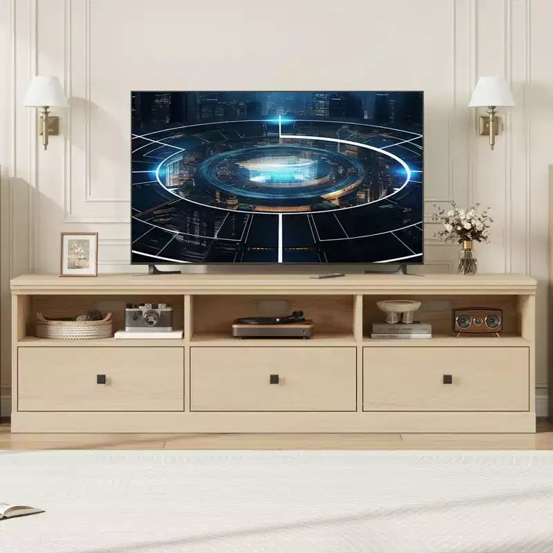70" TV Stand for TVs up to 80", Mid Century Modern Entertainment Center with Drawers & Shelves