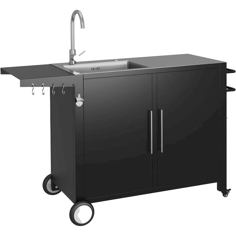 AECOJOY Outdoor Kitchen Sink with Hose Hook up, Stainless Steel Grill Prep Table Kitchen Cabinets Island