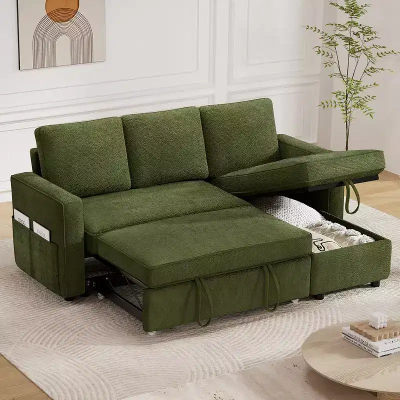 Dyonery 81 Sleeper Sofa Bed, 2 in 1 Pull Out Couch with Reversible Storage Chaise