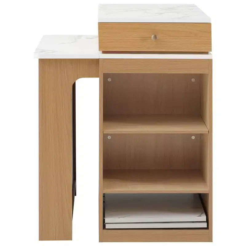 PexFix 59.5 Kitchen Island with Extendable Dining Table Kitchen Storage Table with Double-sided Storage with Power Outlet&Side Open Shelves Natural
