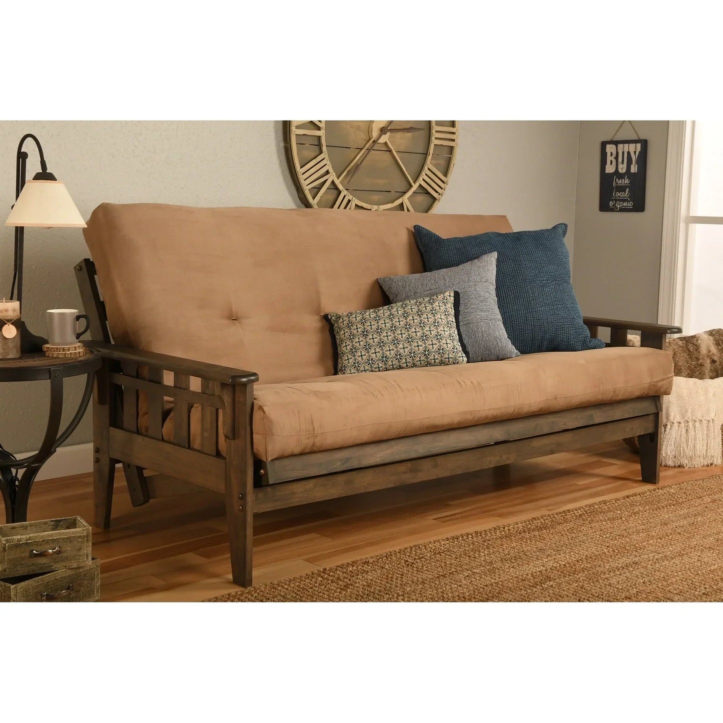 Full-size Rustic Walnut Futon Set with Mattress