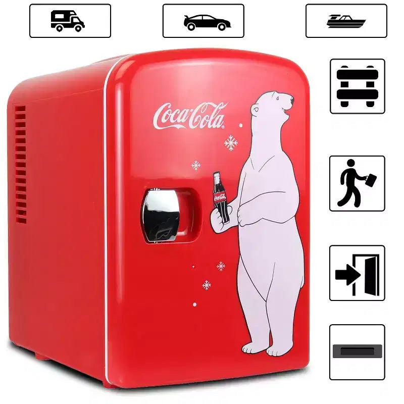 Coca-Cola Polar Bear 4L Cooler/Warmer 12V DC 110V AC Mini Fridge - Red: Thermoelectric Dorm Refrigerator, 6 Can Capacity
