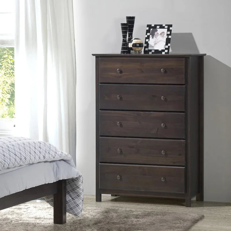 Grain Wood Furniture 5-drawer Solid Wood Chest