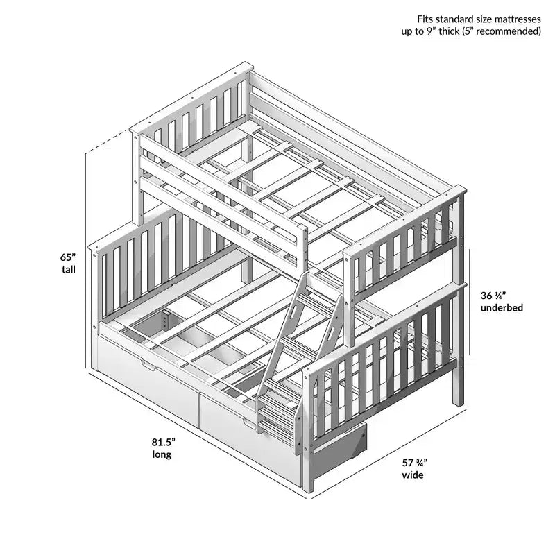 Plank+Beam Solid Wood Twin over Full Bunk Bed with Storage Drawers for Adults/Kids