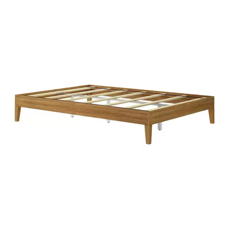 Solid Wood Queen Platform Bed Frame with Pine Slats, 14"H, 750 lb Capacity, No Box Spring Needed