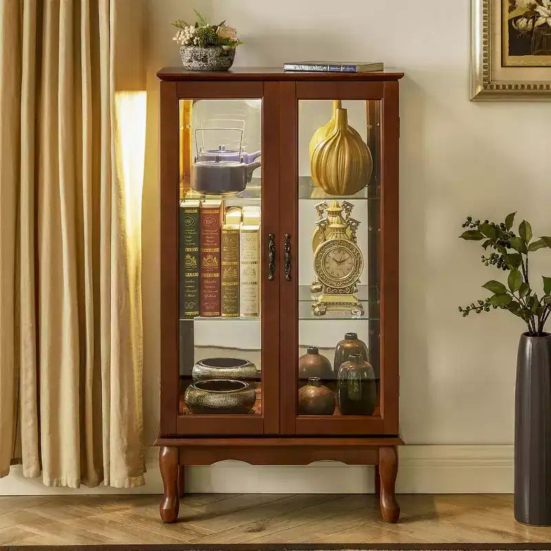 Curio Display Cabinet with 2 Tempered Glass Doors, 3 Shelves & Mirrored Back