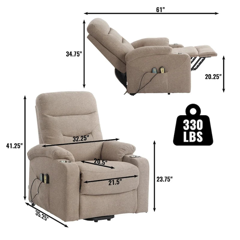 Soft Upholstered Electric Massage Recliner with Cup Holder & Dual Remote