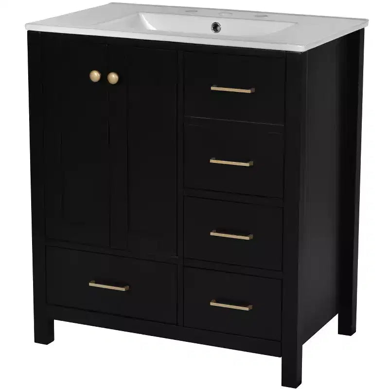 30-Inch Bathroom Vanity with Sink, Storage Drawers & Soft-Close Doors