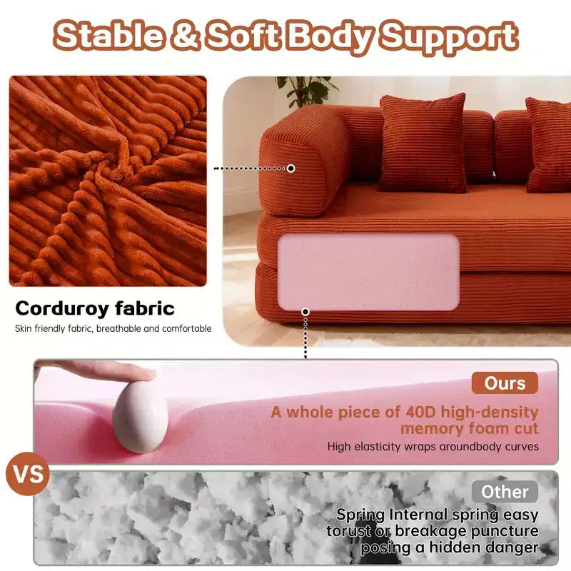 Okak Convertible Floor Sofa Bed Loveseats with Blanket & Pillows,Corduroy Fabric Futon Couch for Living Room,Apartments