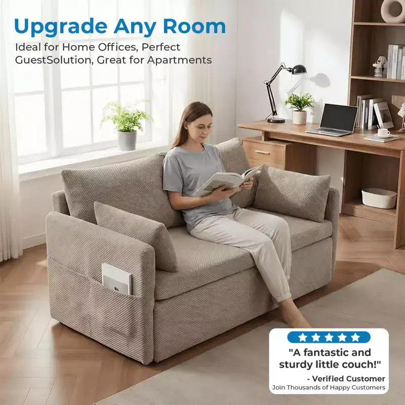 Convertible Sofa Bed with Adjustable Backrest, Bubble Fleece