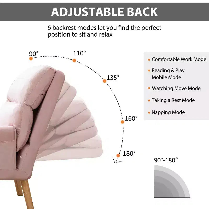 Accent Chair with Ottoman, Velvet Armchair with Adjustable Backrest and Side Pocket
