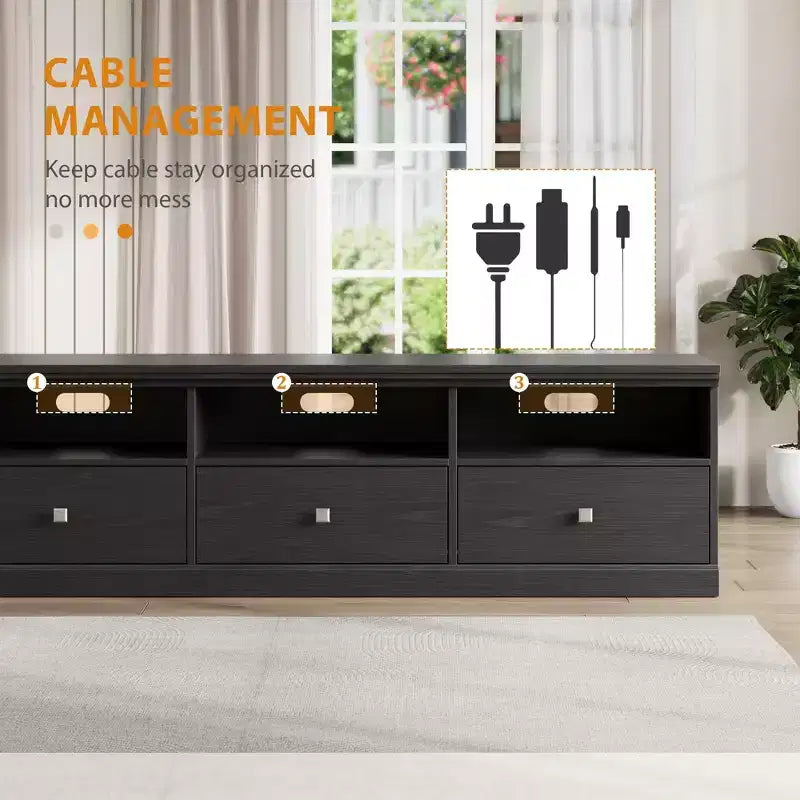 70" TV Stand for TVs up to 80", Mid Century Modern Entertainment Center with Drawers & Shelves