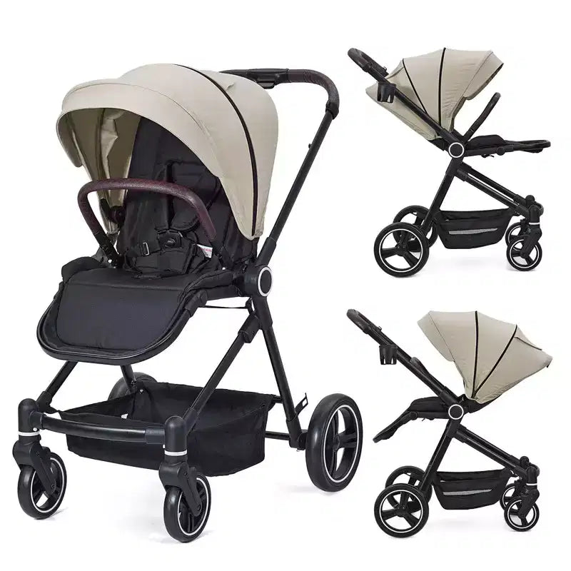 Baby Stroller, Foldable Stroller - High Landscape Pushchair for Newborn & Toddler, Convertible Pram with Reversible Backrest