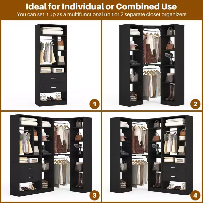 Corner Closet Organizer System with 2 Drawers
