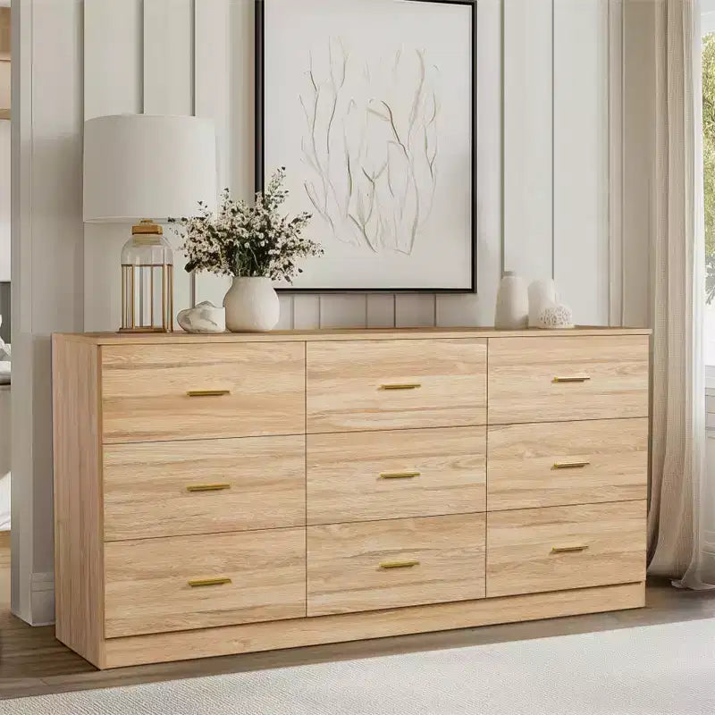 9-Drawer Dresser – Natural Wood Grain, MDF, Single User