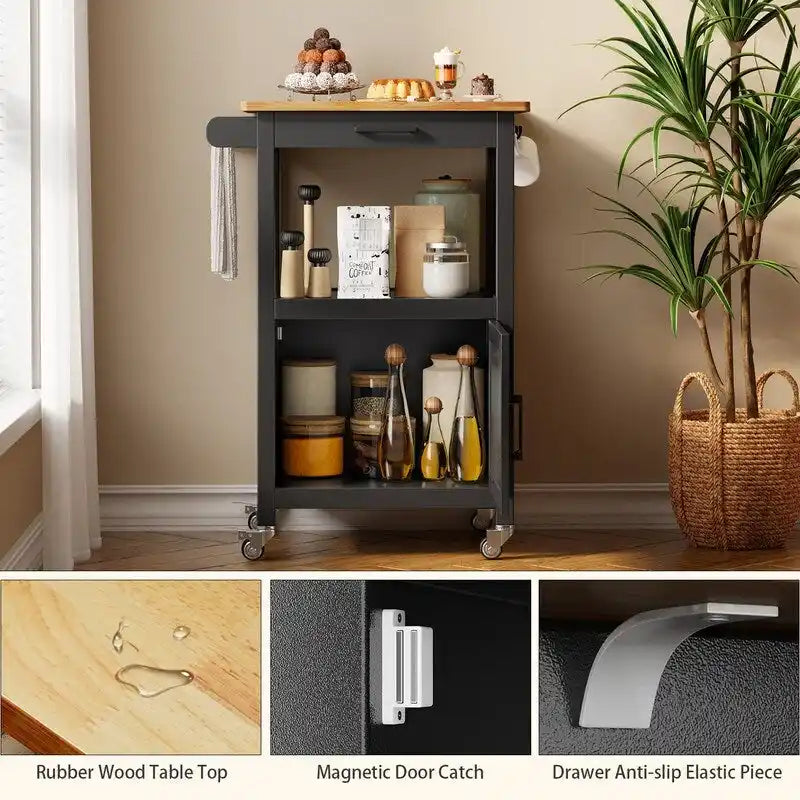 Wooden Kitchen Island Trolley Cart with Drawers