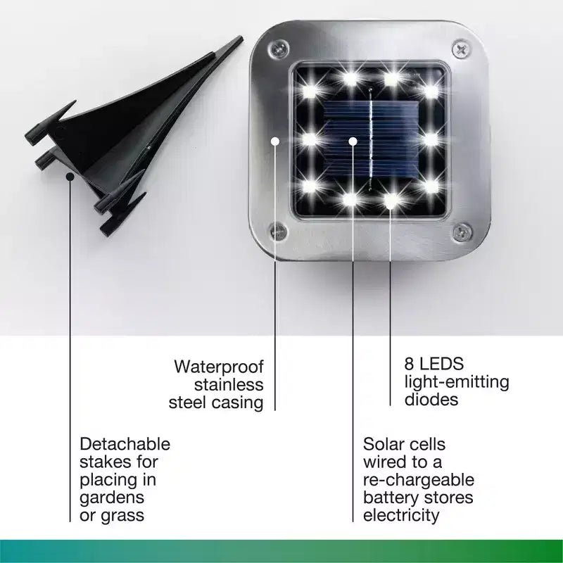 Bell + Howell 8 LED Square Solar Powered Outdoor Disk Lights - Walkway Lights, Waterproof, Auto On/Off
