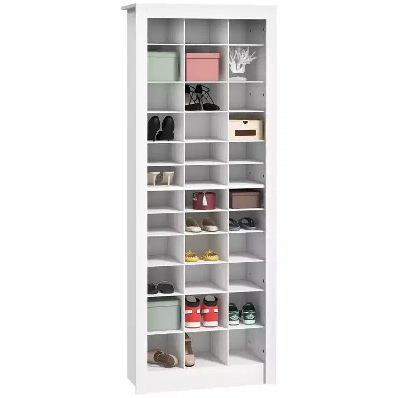 71 Narrow Shoe Cabinet for Entryway Tall Shoe Rack Storage Organizer with 3 Heights of Open Cubes for 36 Pairs of Shoes for Hallway White