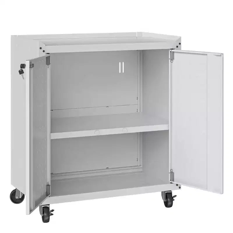 Manhattan Comfort Fortress 3pc Mobile Space Saving Garage Cabinet and Worktable Set 3.0 White