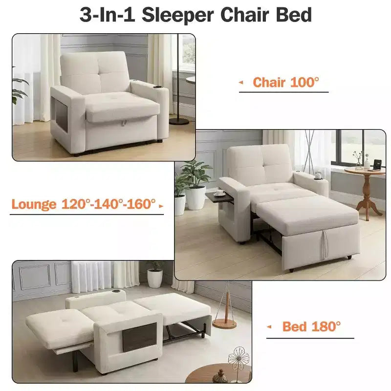 3-in-1 Sleeper Sofa Chair Bed, 42.5 Wide Convertible Pull-Out