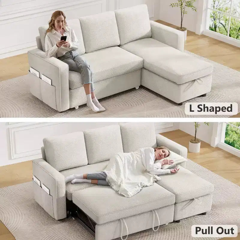 Dyonery 81 Sleeper Sofa Bed, 2 in 1 Pull Out Couch with Reversible Storage Chaise