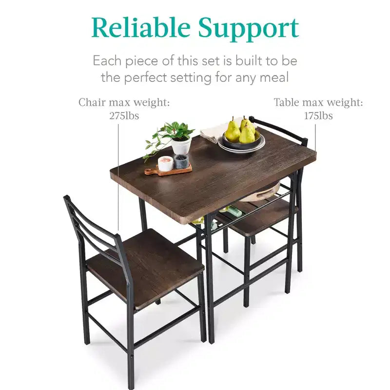 Best Choice Products 3-Piece Modern Dining Set, Square Table & Chairs Set w/ Steel Frame, Built-In Storage Rack